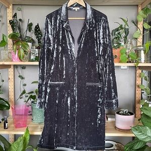 Velvet long cardigan in Shimmering Gray